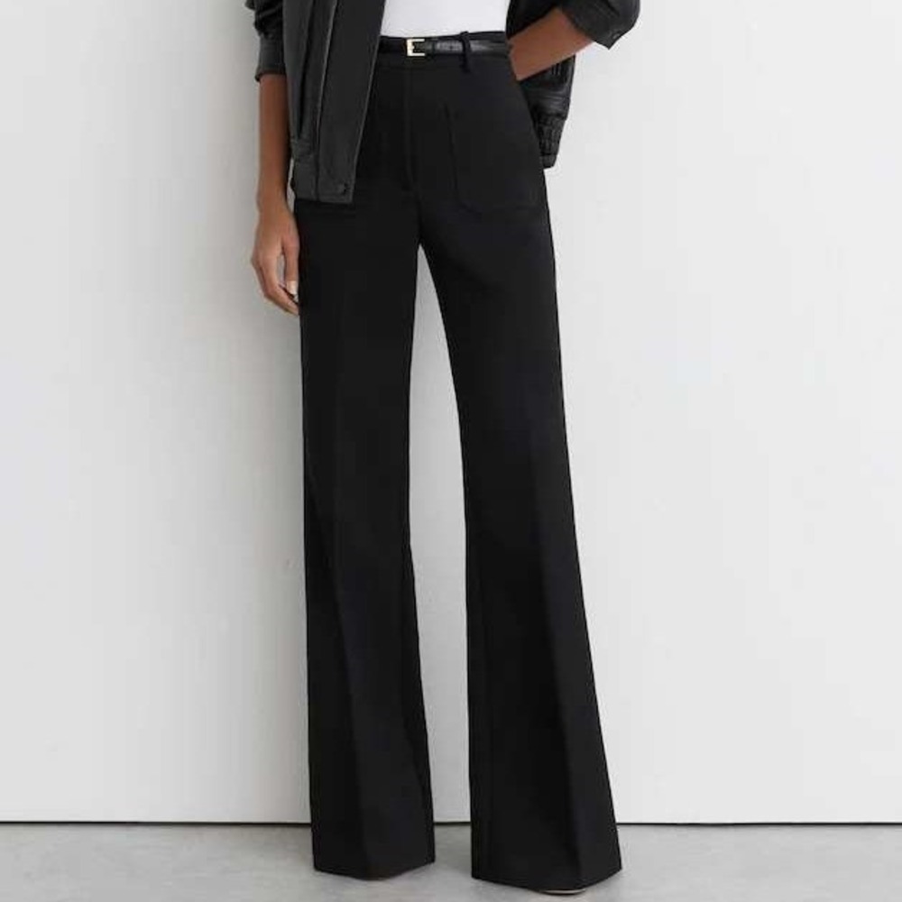 NEW REISS Black Priya Twill Patch Pocket Flared Trouser Pants Minimalist Size 6